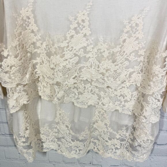 Romantic Prairie Lace Tunic Women Plus Size 2XL Ivory Sheer Overlay Cottagecore - Picture 2 of 9